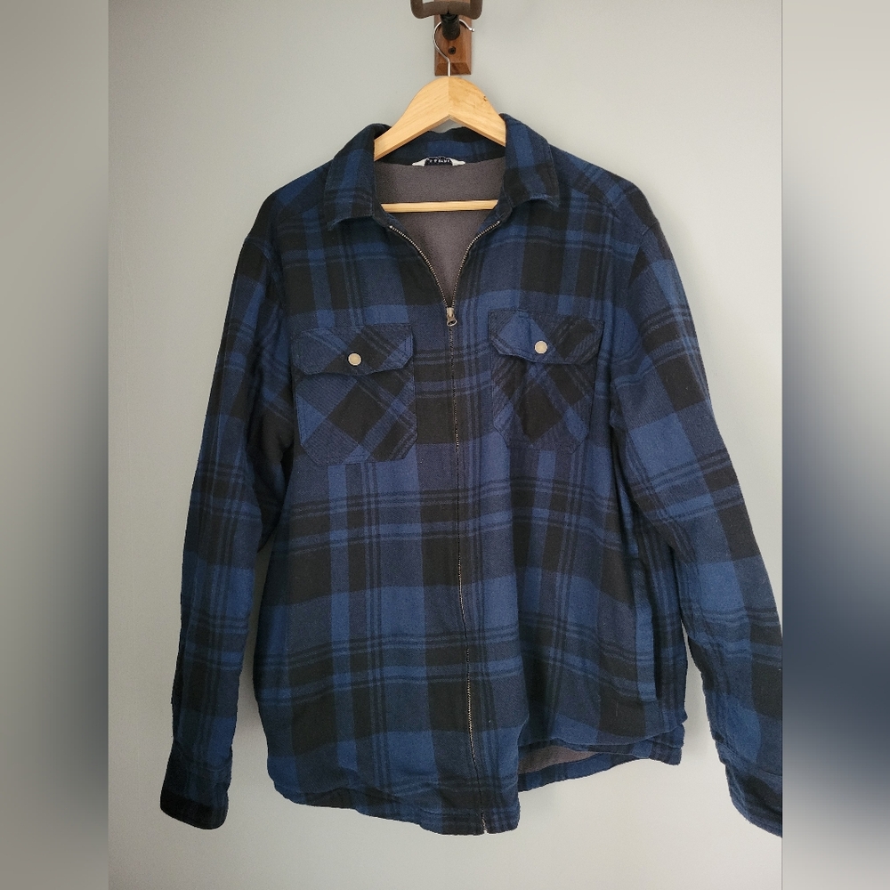 Field & Stream Mens Size L Flannel Jacket Full Zip Fleece Lined Blue Black